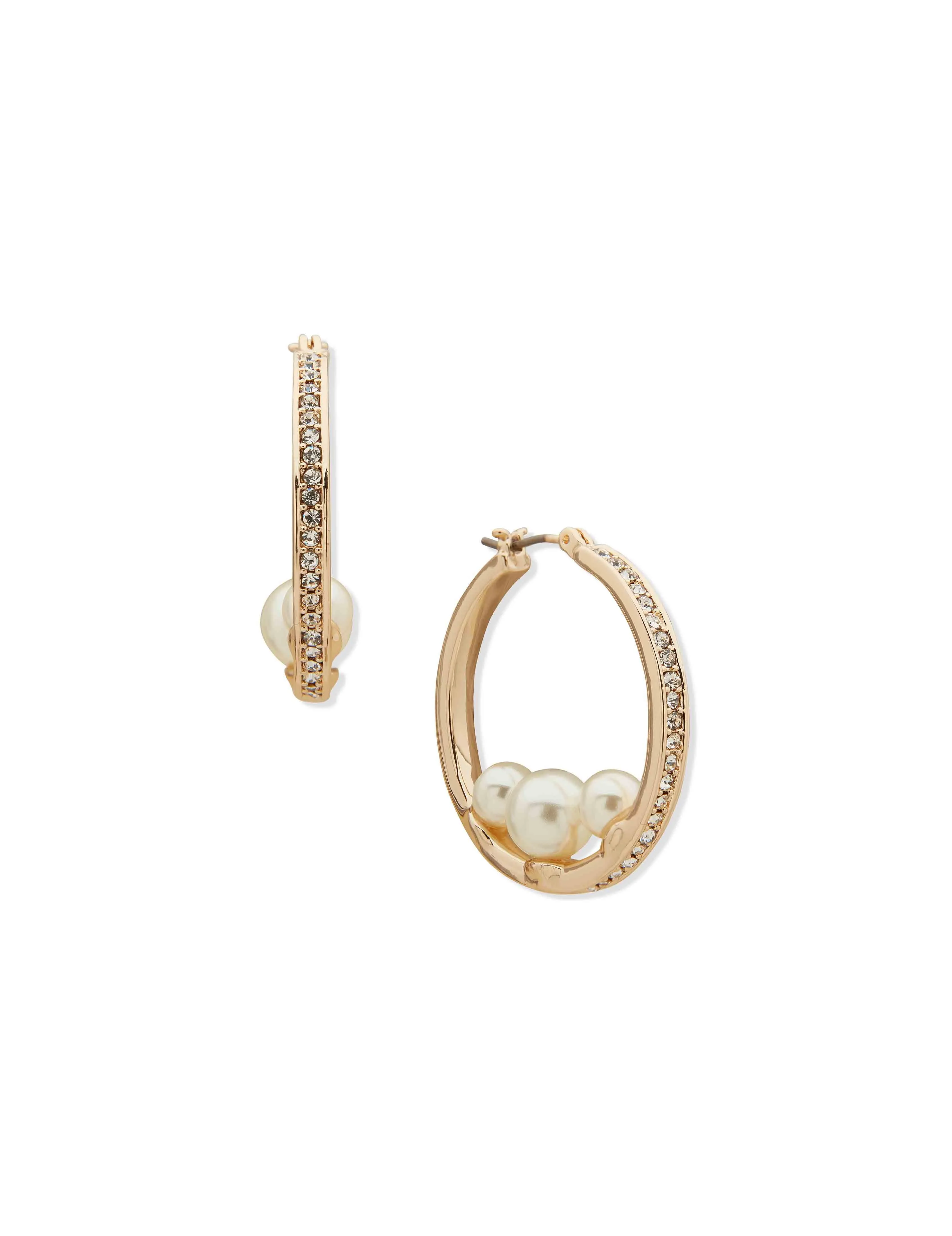 Pave Pearl Cluster Hoop Earrings sold by Anne Klein