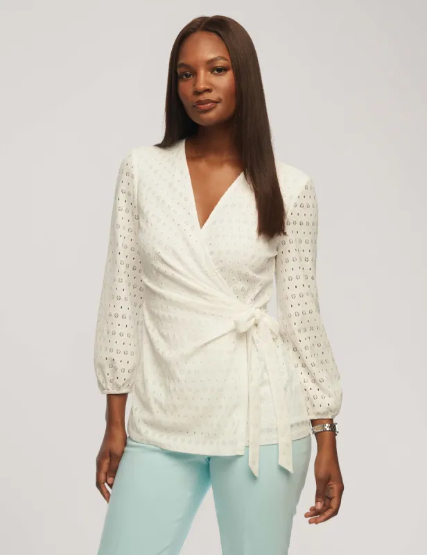 Dot Lace Blouson Sleeve Wrap Top sold by Anne Klein