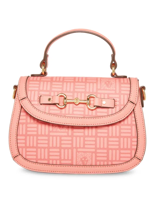 Horsebit Flap Satchel In Tile Lion Logo sold by Anne Klein