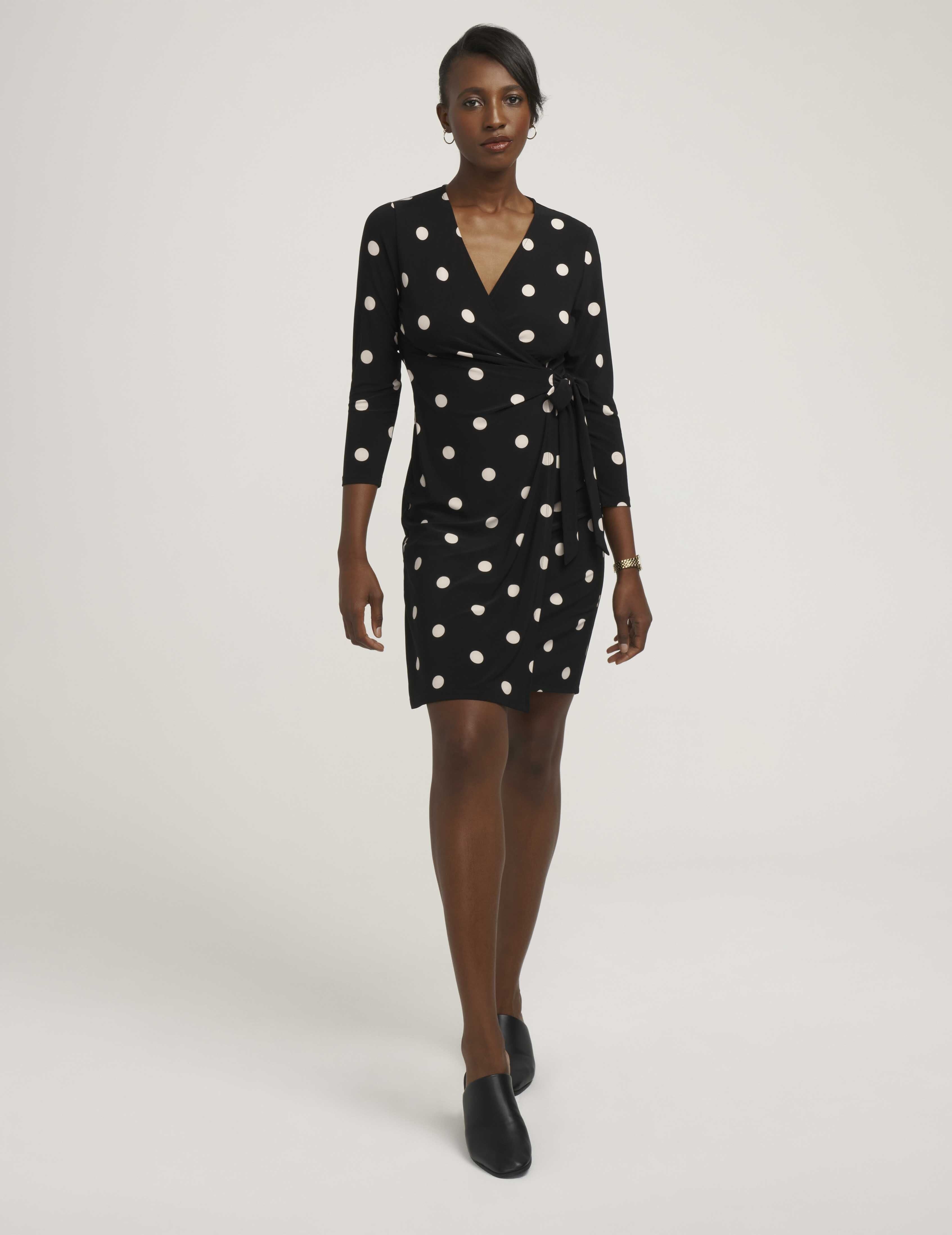 Petite Dot Print Faux Wrap Dress sold by Anne Klein product image thumbnail 2