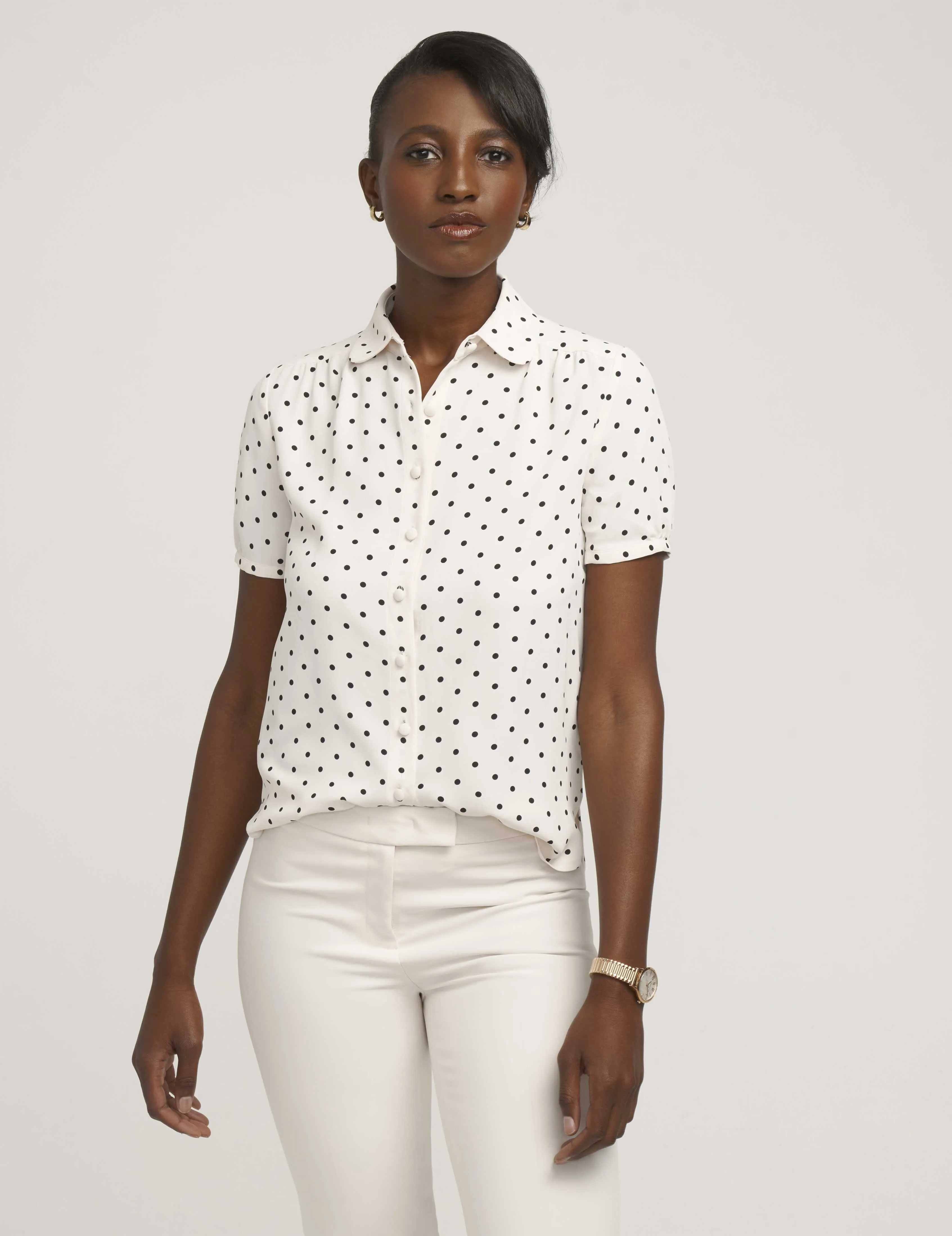 Button Down Blouse With Cap Sleeve sold by Anne Klein