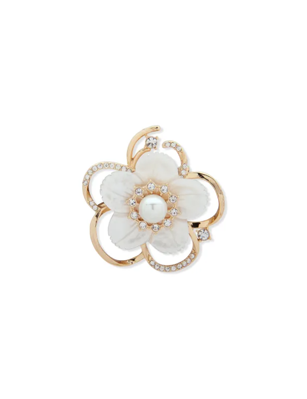 White Flower Brooch Gold sold by Anne Klein