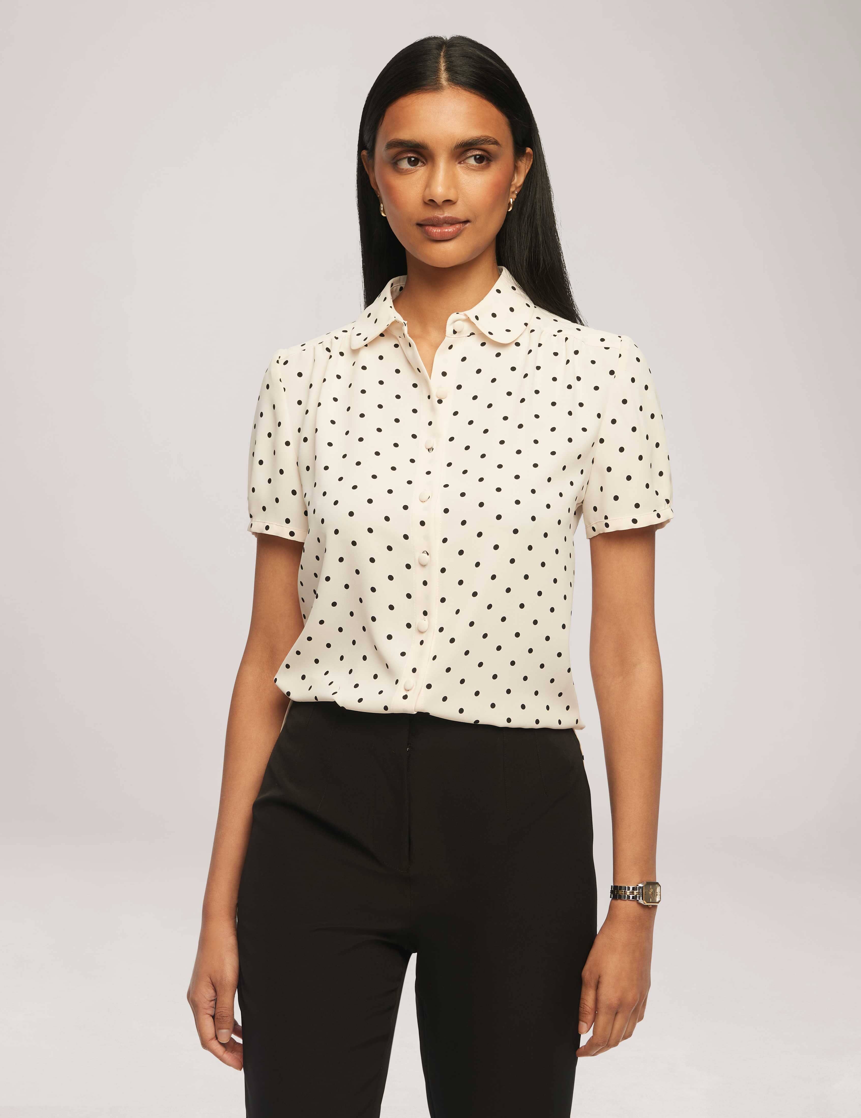 Printed Short Sleeve Button-Up Blouse- Sale sold by Anne Klein
