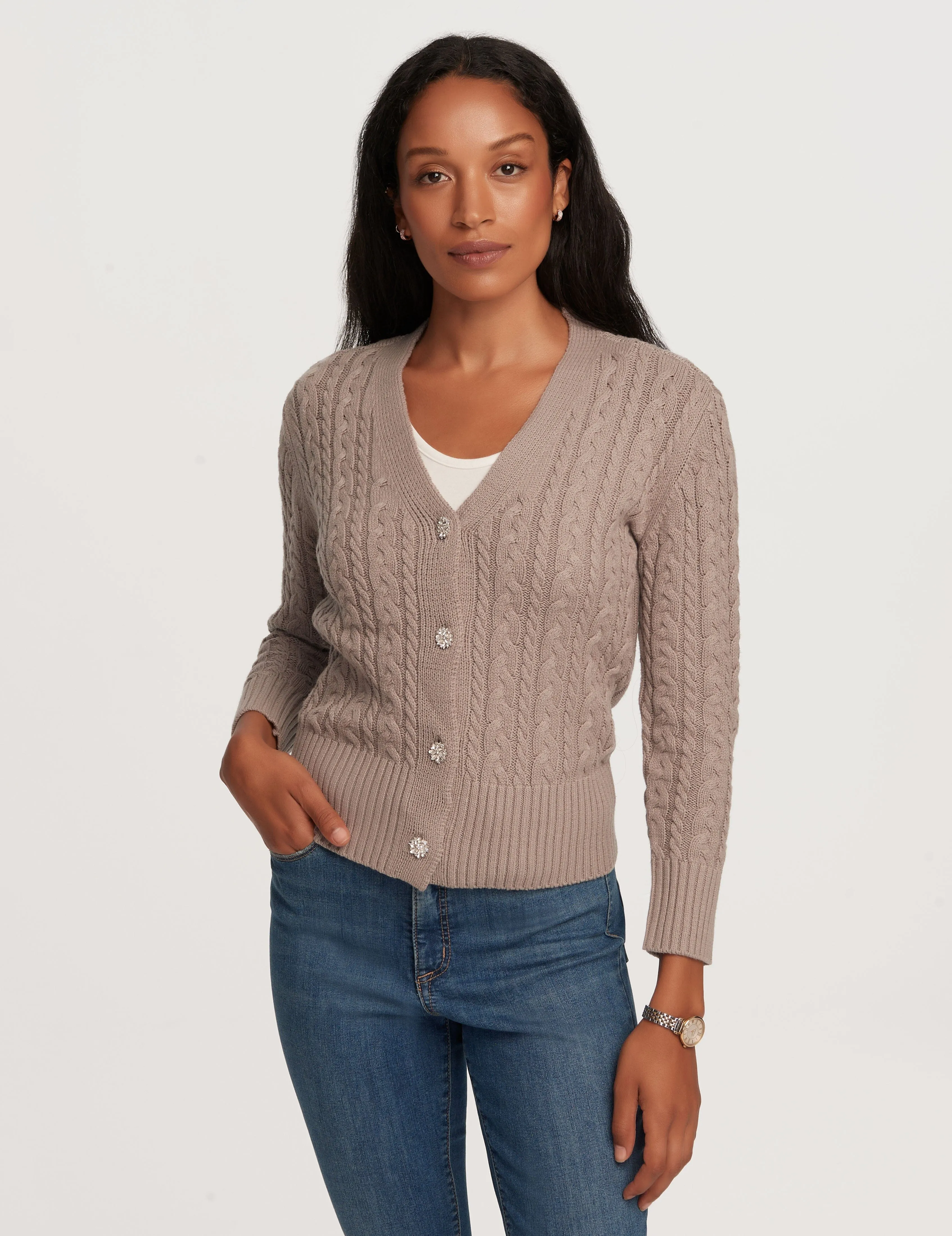 Cable Cardigan With Jewel Buttons- Clearance sold by Anne Klein