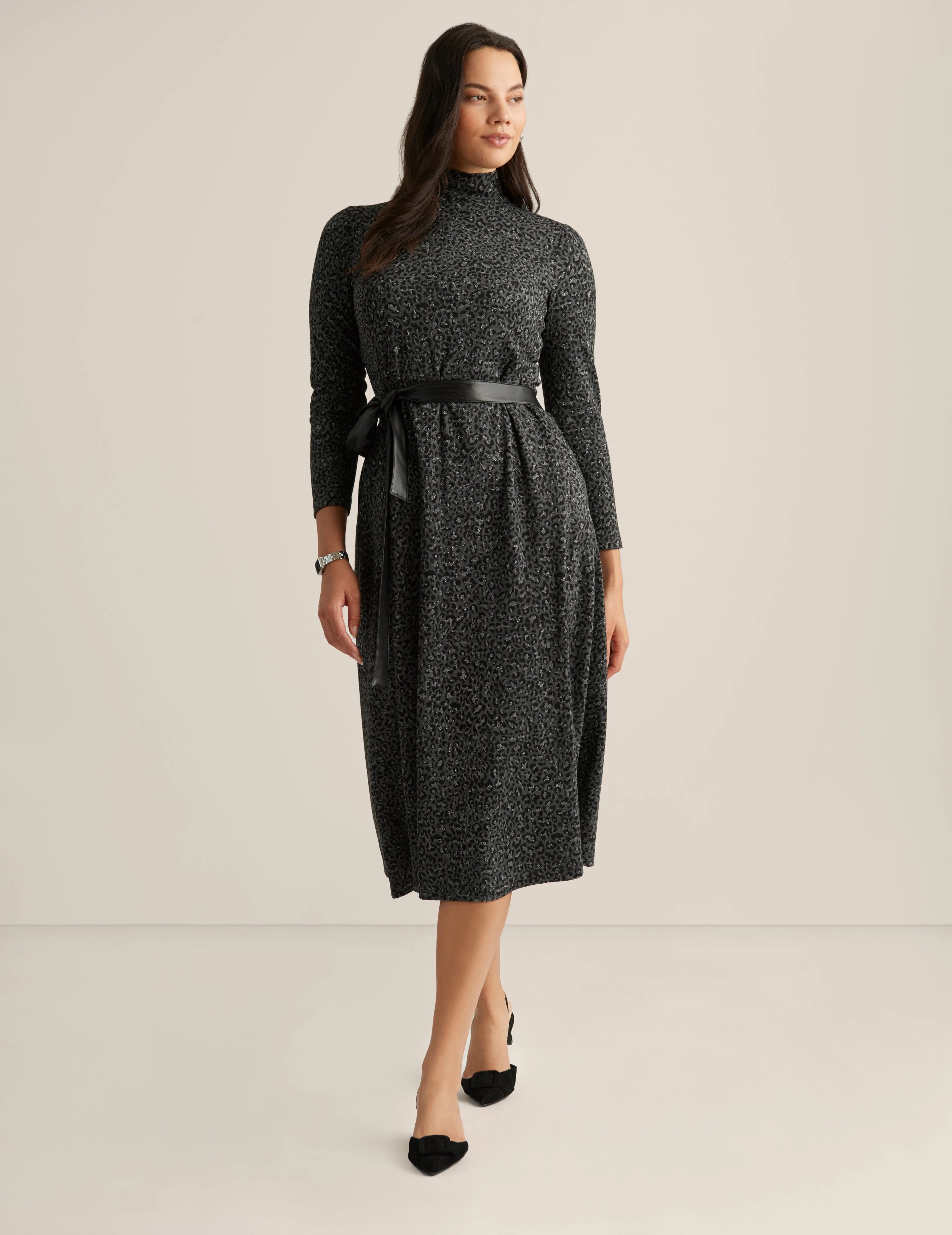 Belted Mock Neck Midi Dress sold by Anne Klein