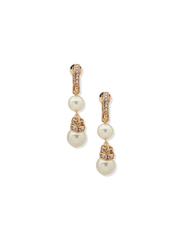 Double Drop Pearl Earrings - Gold /  Blanc sold by Anne Klein