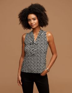 Printed V-Neck Sleeveless Tie Blouse sold by Anne Klein