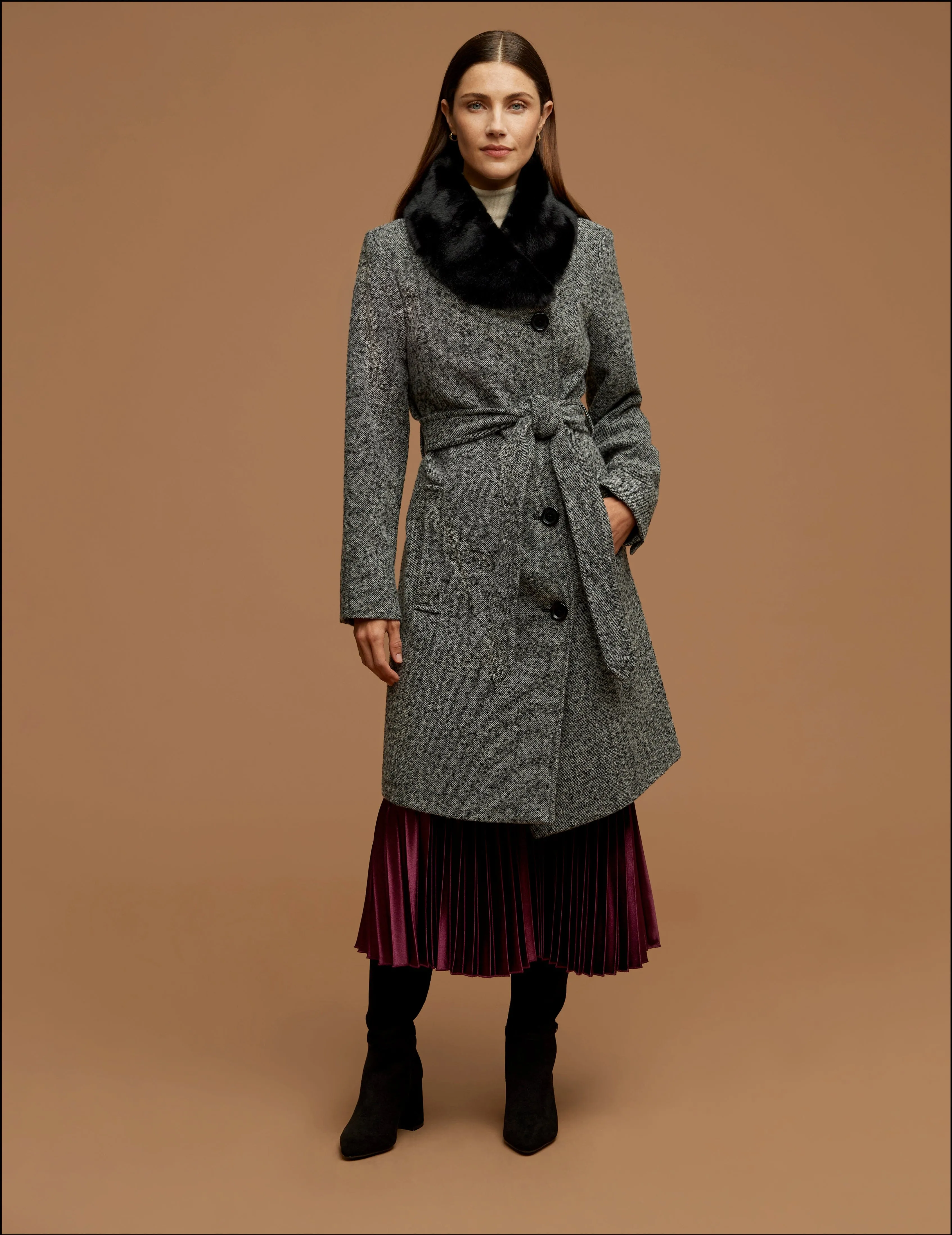 Belted Wrap Wool Coat With Fur Collar sold by Anne Klein product image thumbnail 2