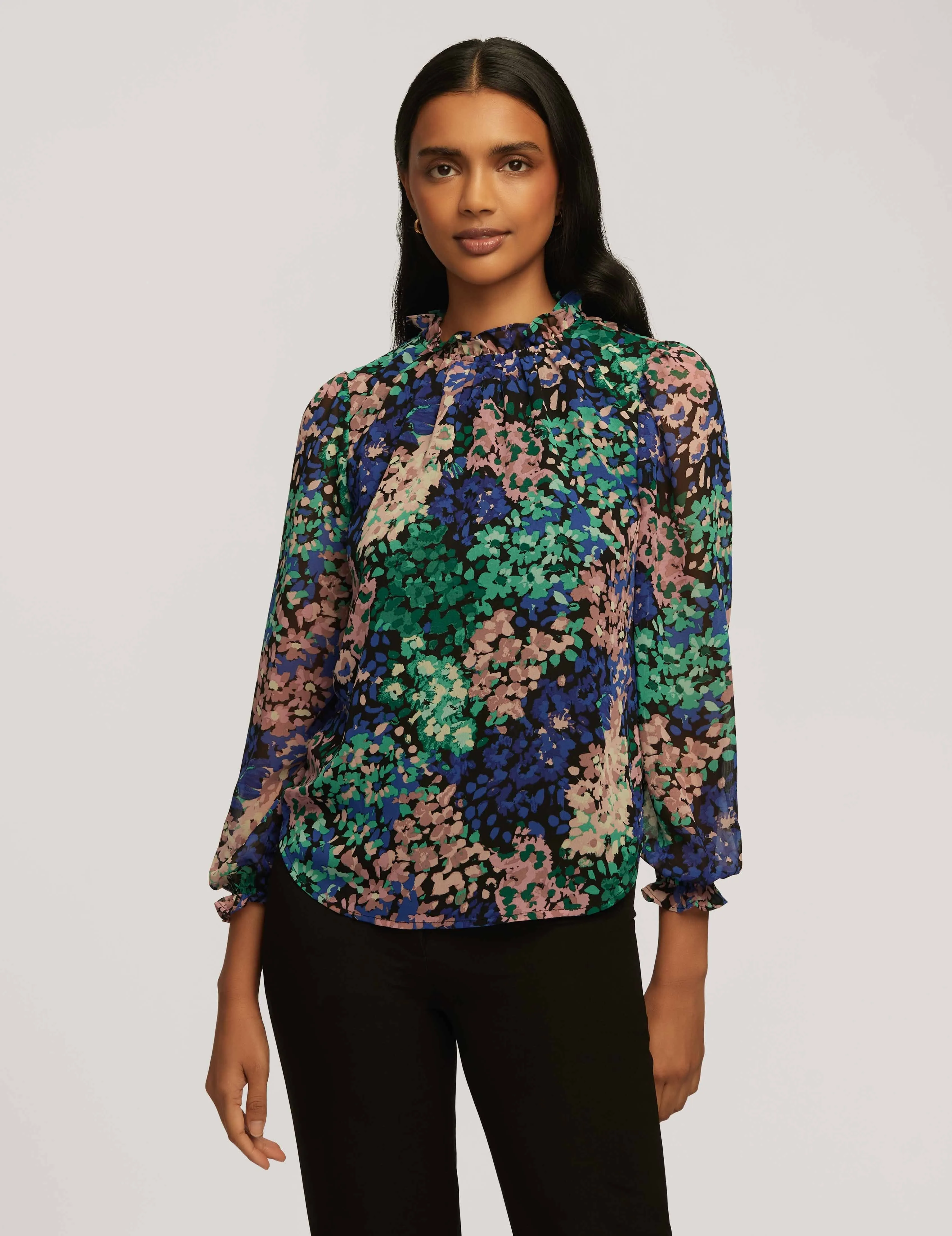 Printed Chiffon Ruffle Neck Blouse- Sale sold by Anne Klein product image thumbnail 3