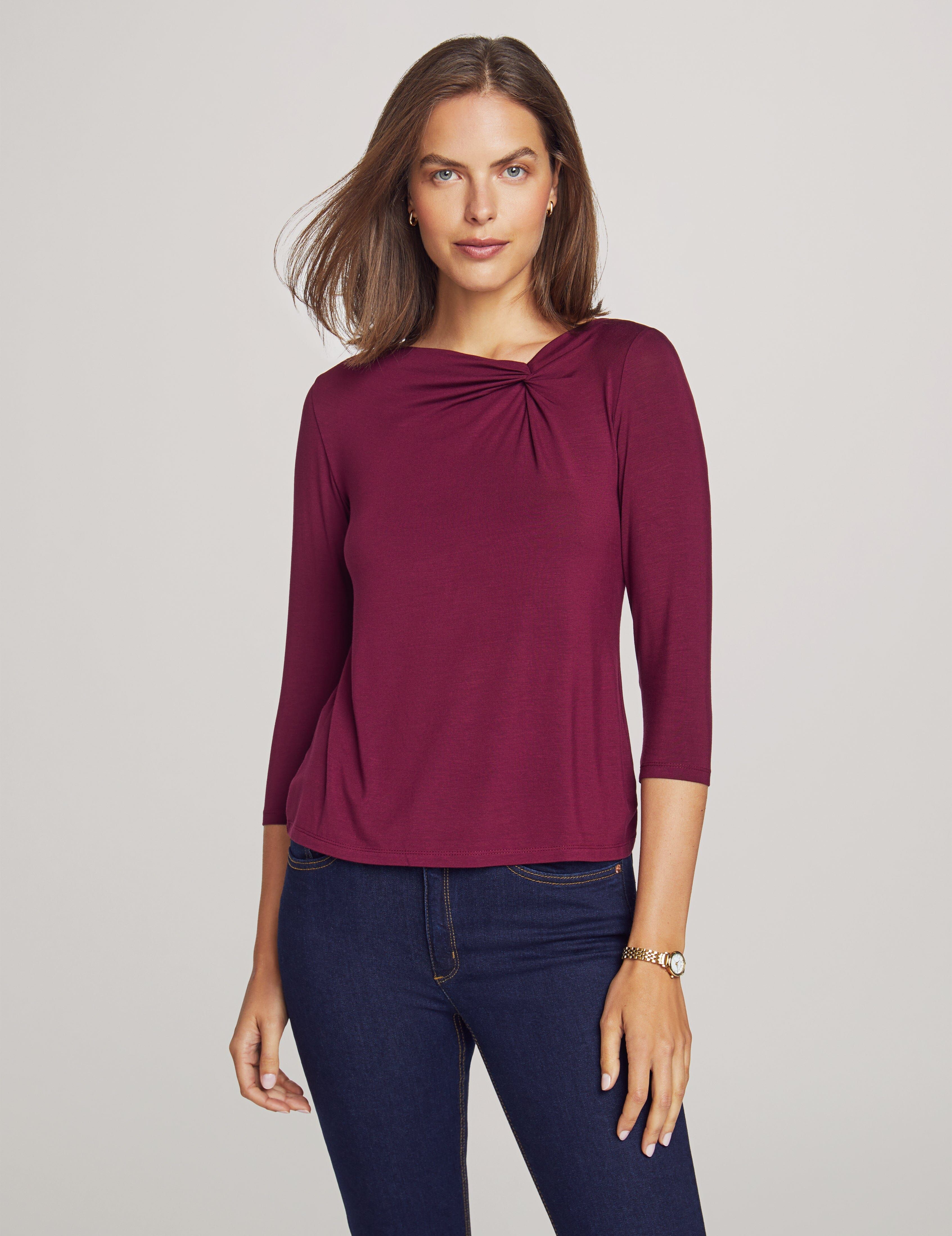 Asymmetric Twist Neck Top sold by Anne Klein