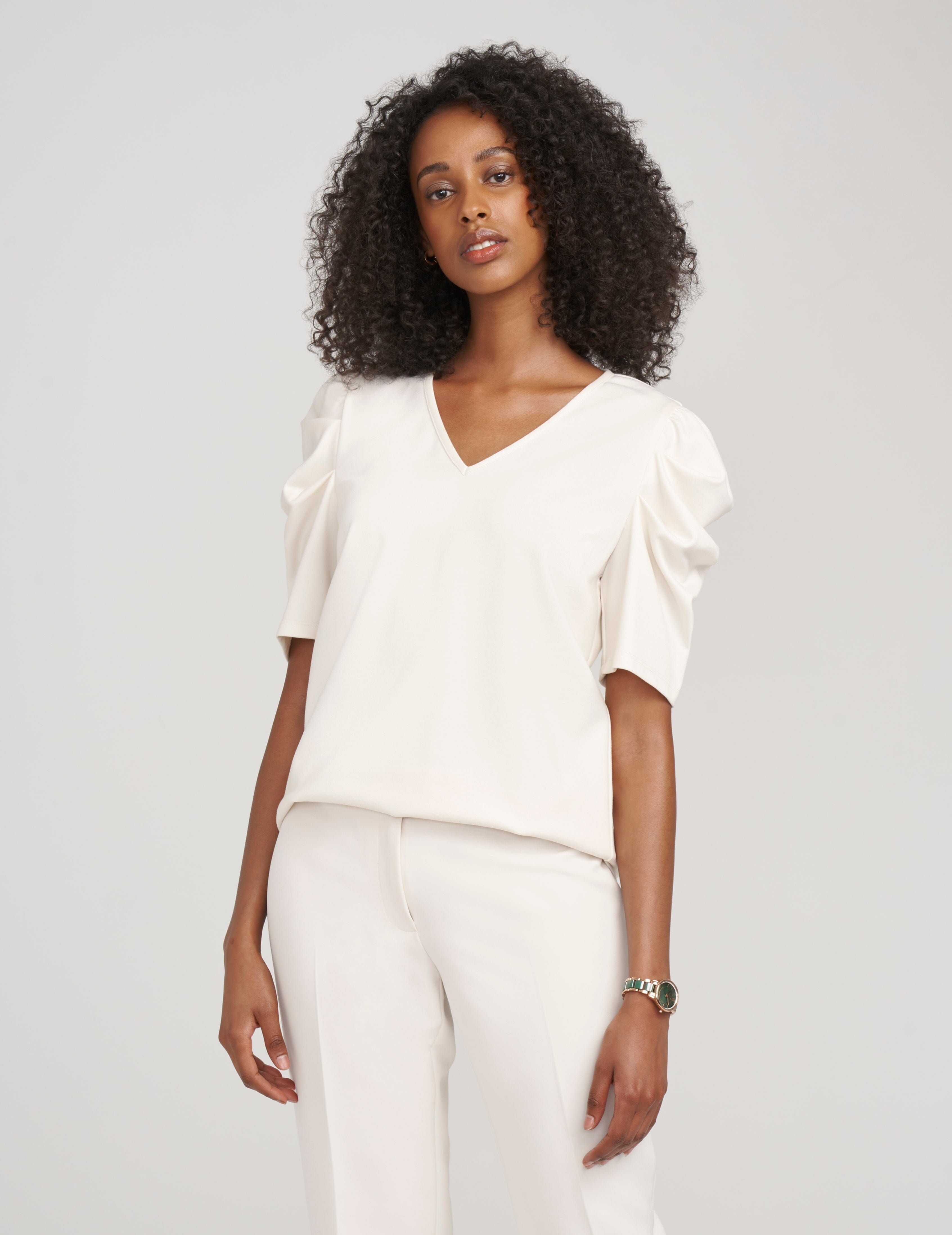 Pleat Sleeve V-Neck Top- Sale sold by Anne Klein