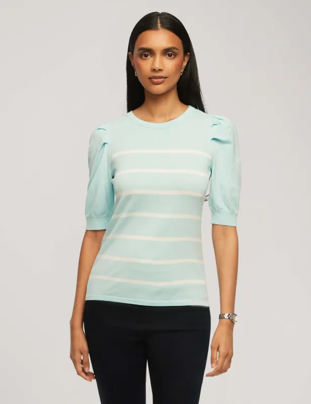 Short Puff Sleeve Crew Neck With Stripes sold by Anne Klein