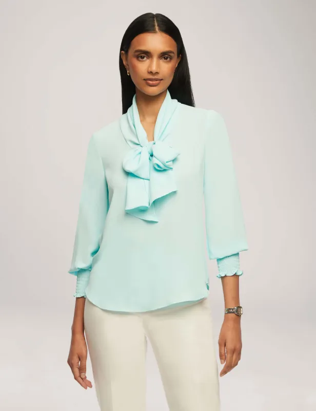 Smocked Cuff Bow Blouse sold by Anne Klein