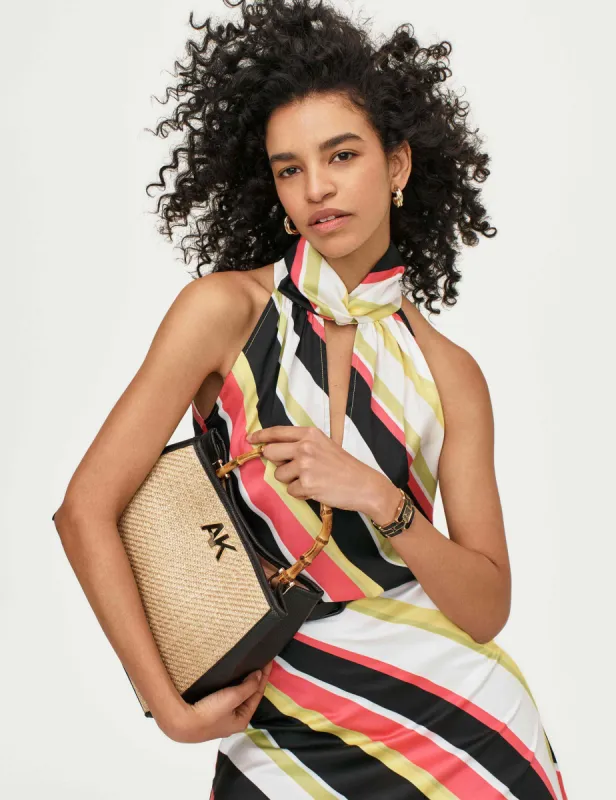 Printed Satin Sleeveless Twist Neck Halter Top sold by Anne Klein