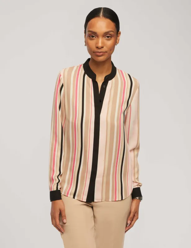 Printed Collarless Oxford Top sold by Anne Klein