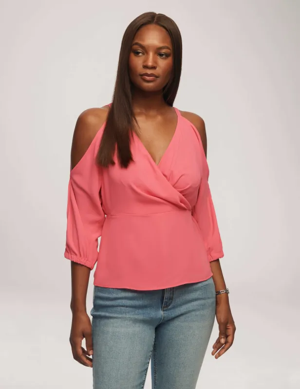 Cold Shoulder Crossover Peplum Blouse sold by Anne Klein