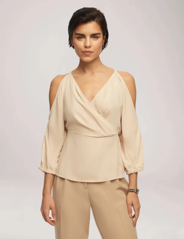 Cold Shoulder Crossover Peplum Blouse sold by Anne Klein