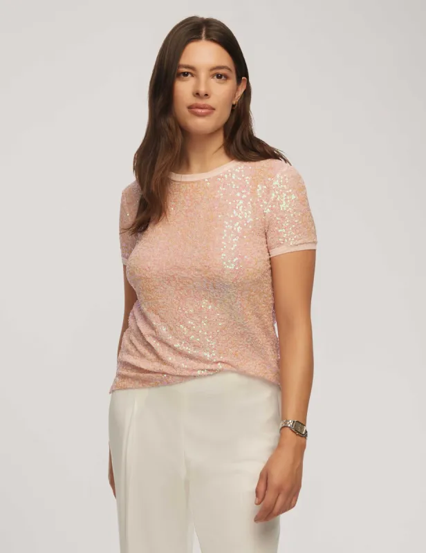 Sequin Mesh W/ Triple Mesh Short Sleeve Banded Tee sold by Anne Klein