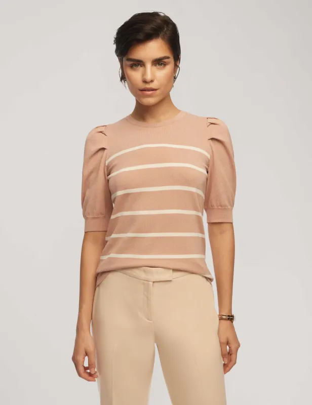 Short Puff Sleeve Crew Neck With Stripes sold by Anne Klein