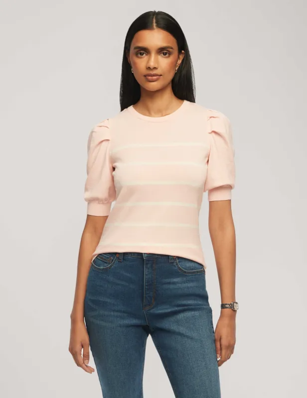 Short Puff Sleeve Crew Neck With Stripes sold by Anne Klein