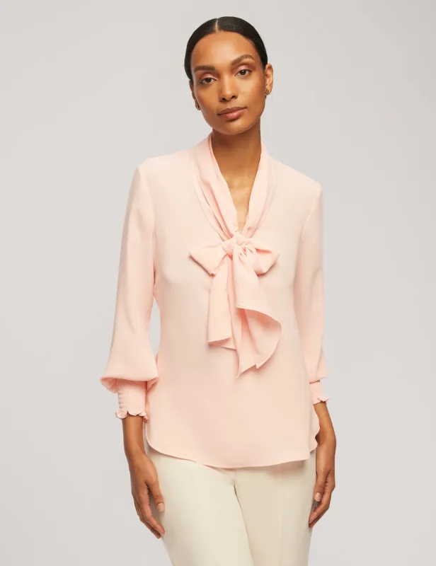 Smocked Cuff Bow Blouse sold by Anne Klein