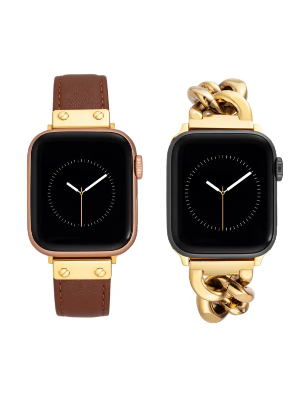 Chain Bracelet and Leather Band Set for Apple Watch® sold by Anne Klein