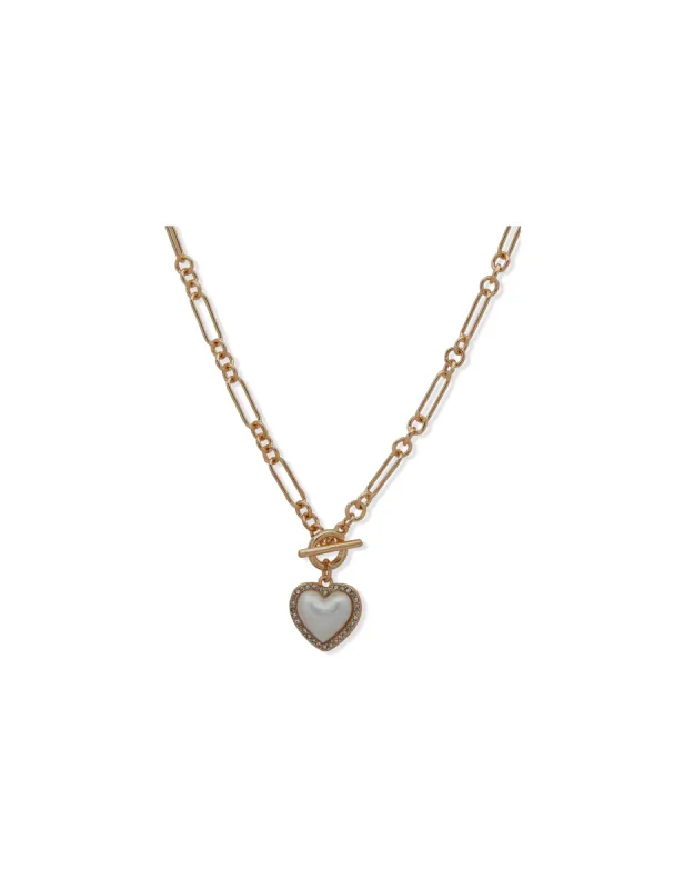 Link Heart Pendant Pearl Necklace sold by Anne Klein