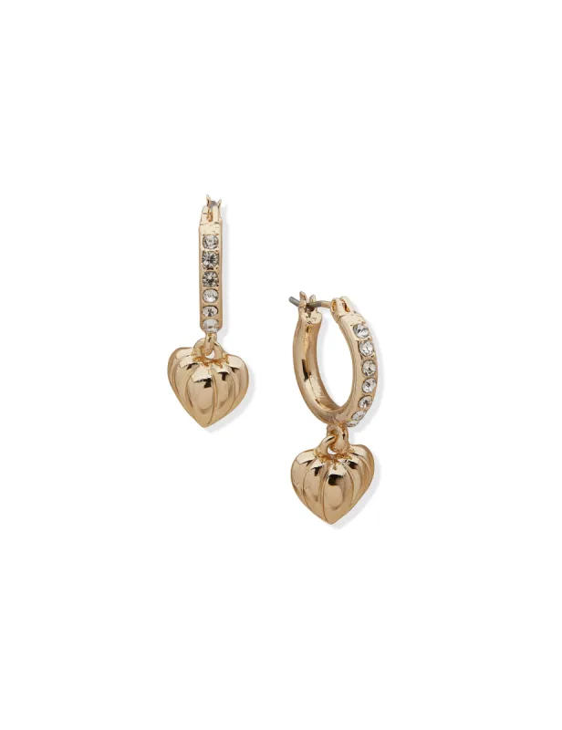 Pave Hoop with Heart Drop Pierced Earrings sold by Anne Klein