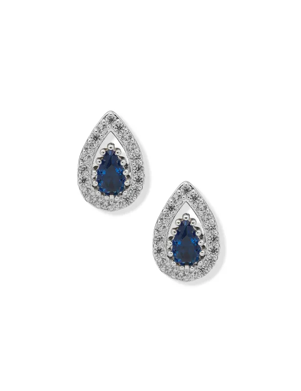 Pear Stone Halo Button Sapphire Pierced Earrings sold by Anne Klein