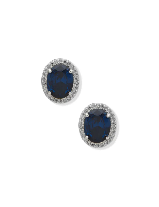 Oval Halo Button Sapphire Pierced Earrings sold by Anne Klein