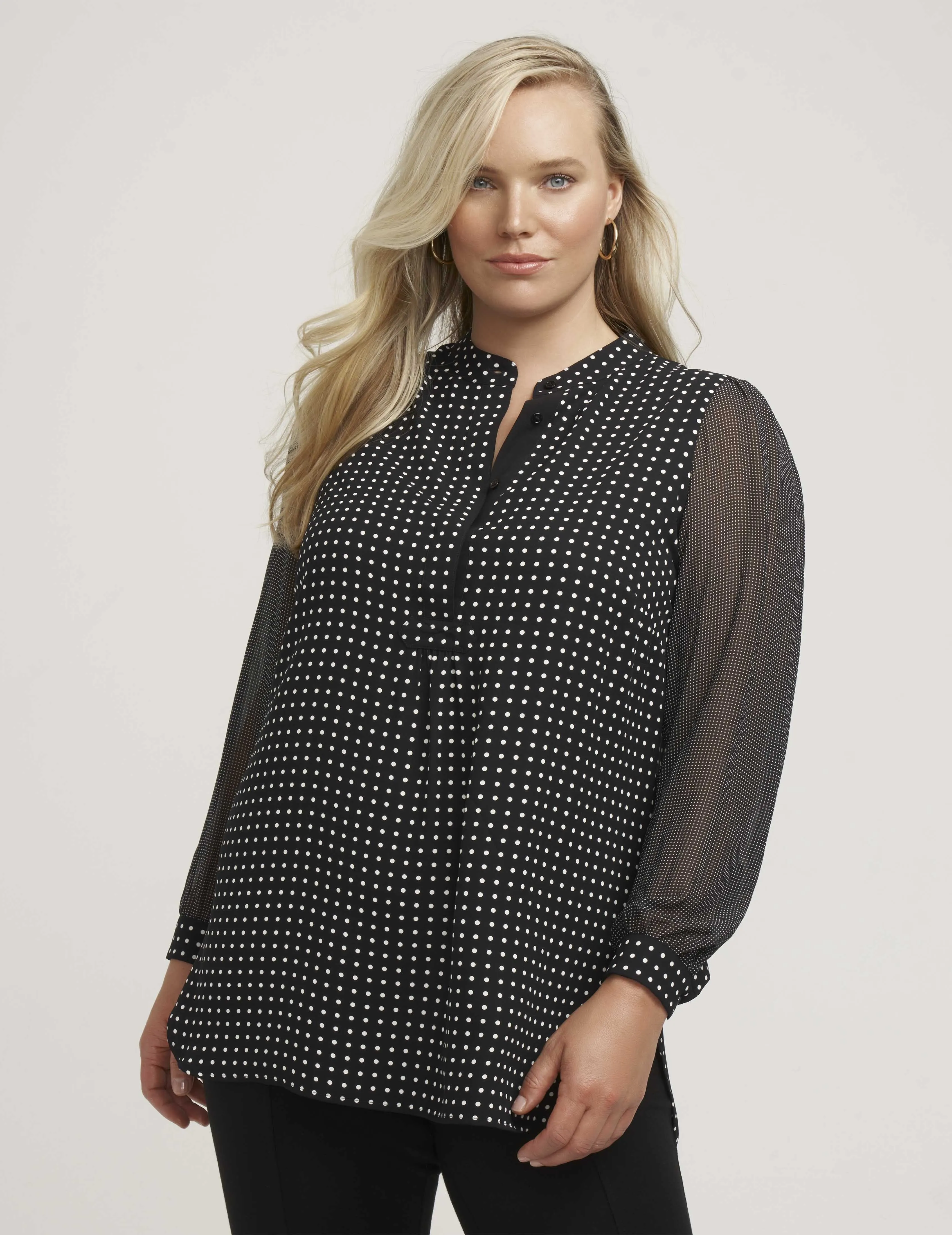 Plus Size Combo Sleeve Dot Print Poet Blouse sold by Anne Klein product image thumbnail 2