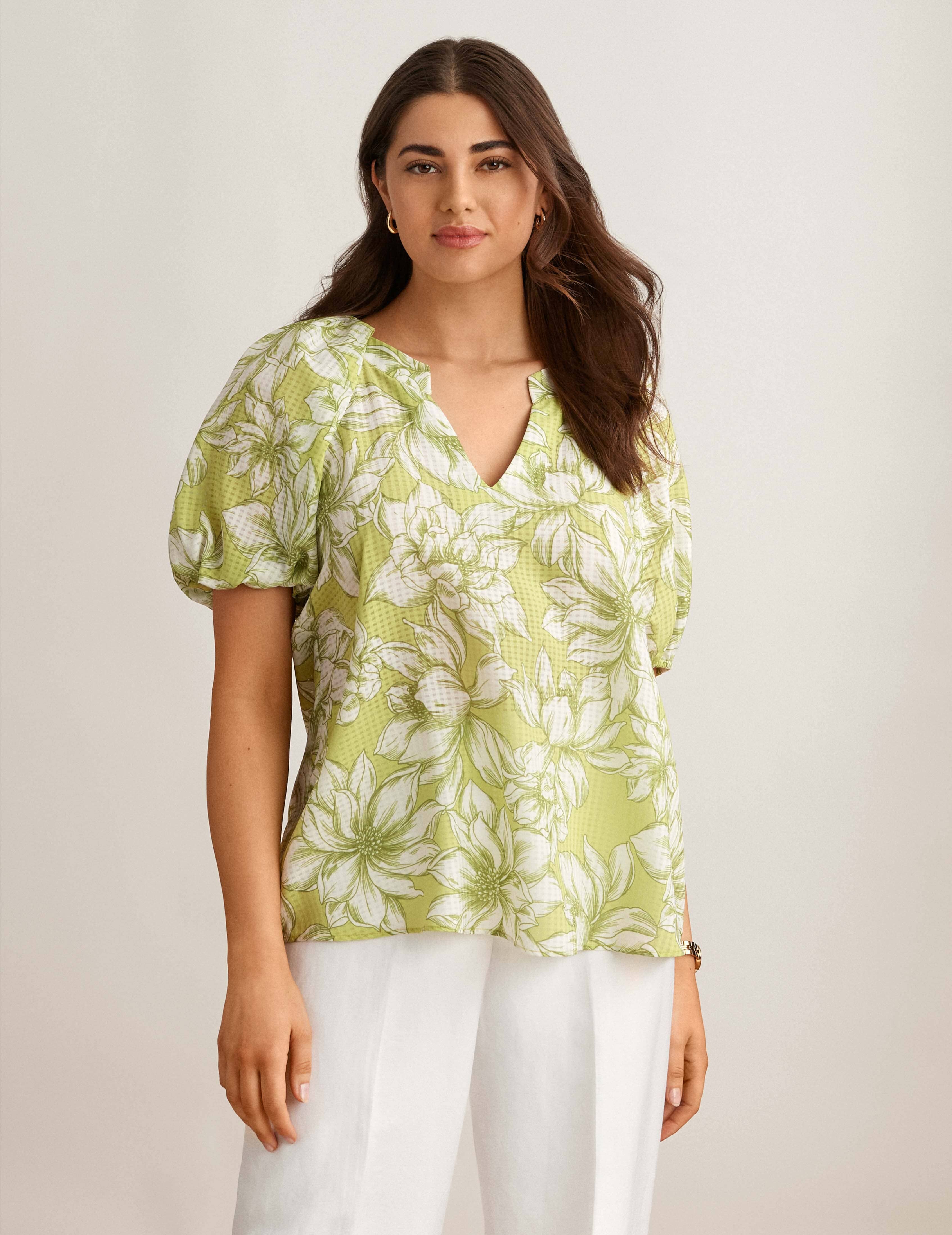 V Neck Puff Sleeve Blouse sold by Anne Klein