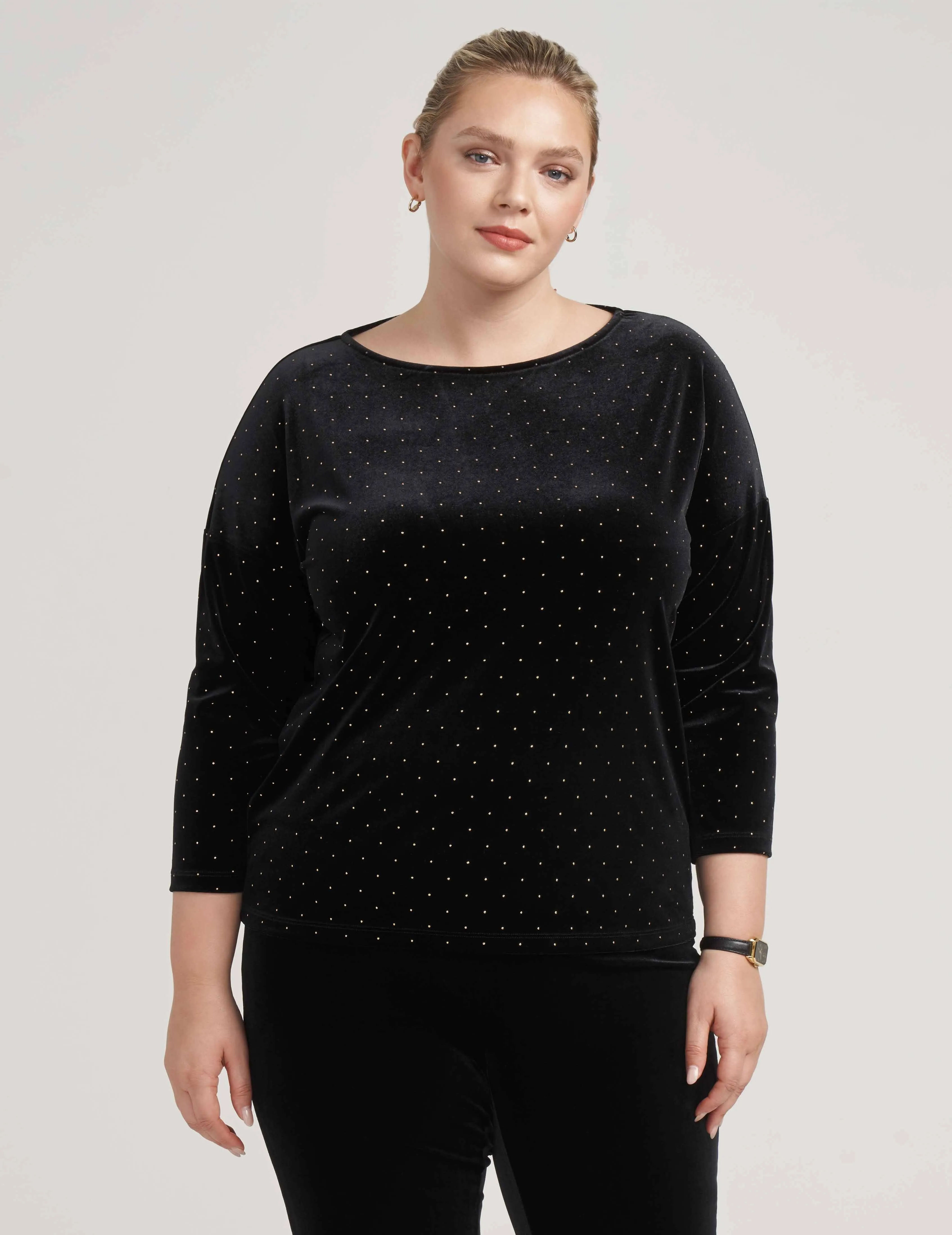 Plus Size Classic Dewdrop Dot Velour Top- Sale sold by Anne Klein
