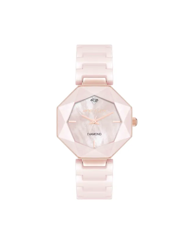 Octagonal Ceramic Diamond Dial Bracelet Watch sold by Anne Klein