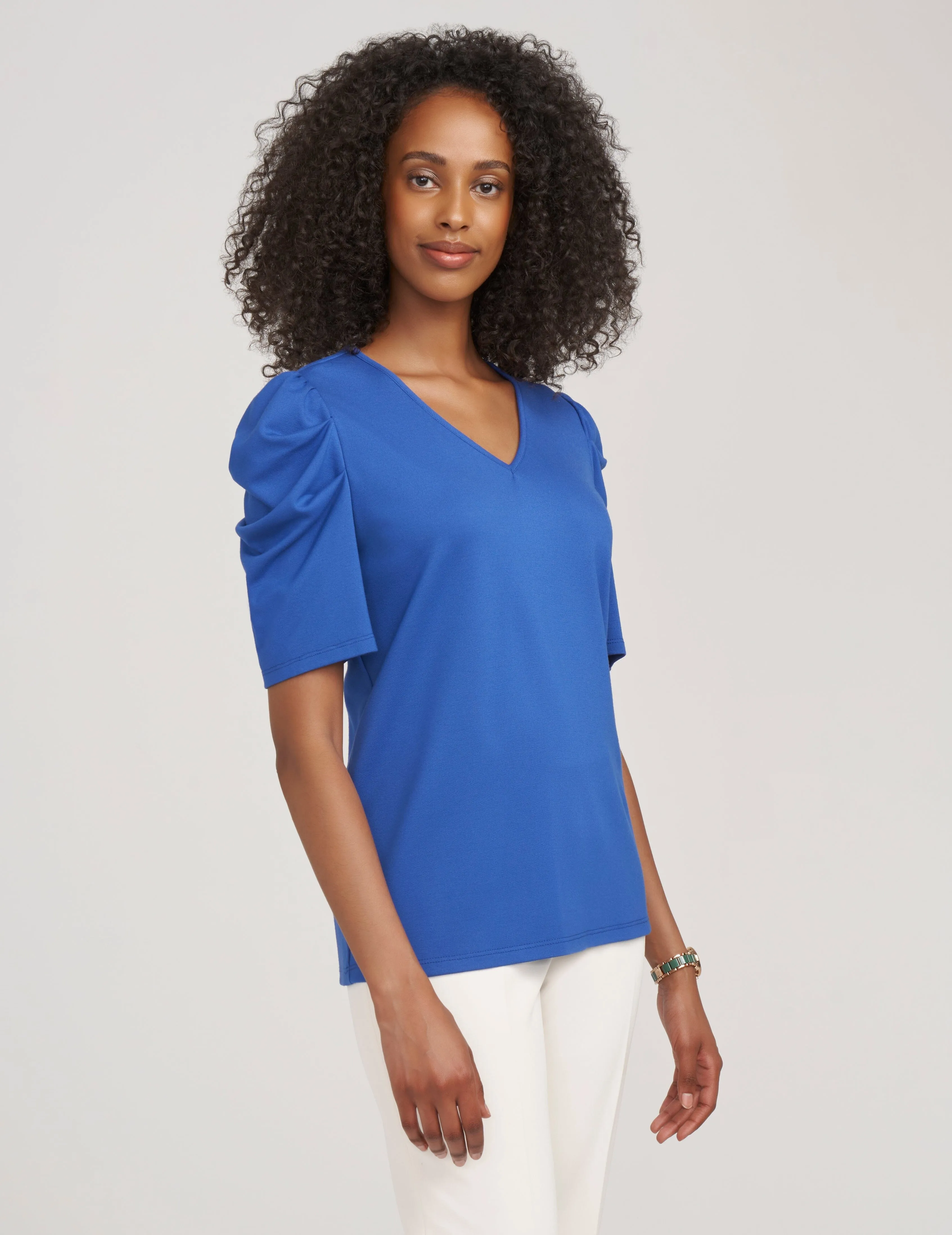 Pleat Sleeve V-Neck Top- Sale sold by Anne Klein product image thumbnail 4
