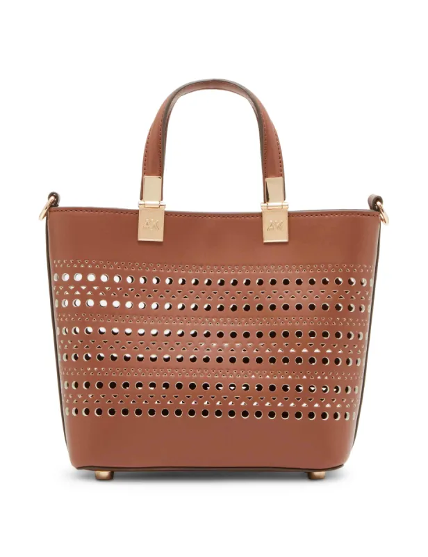 Perforated Mini Satchel With Convertible Straw Crossbody sold by Anne Klein
