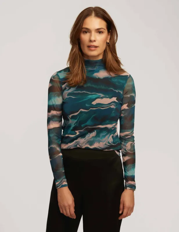 Printed Mesh Ls Zip Back Mock Neck- Clearance sold by Anne Klein