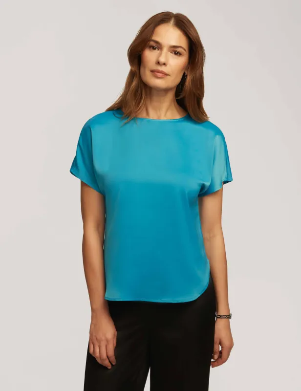 Montreal Satin Short Sleeve Blouse With Bateau Neck- Clearance sold by Anne Klein