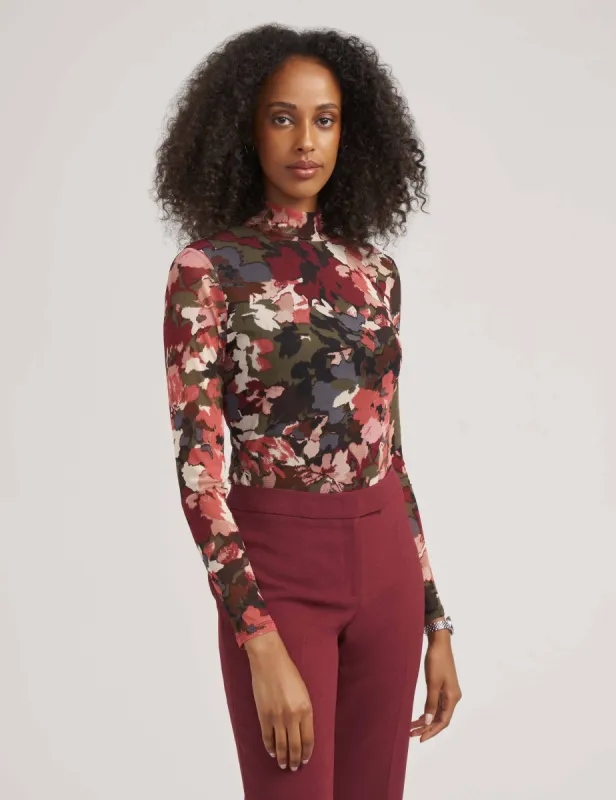 Petite Long Pleat Sleeve Printed Mesh Turtleneck- Clearance made by Anne Klein