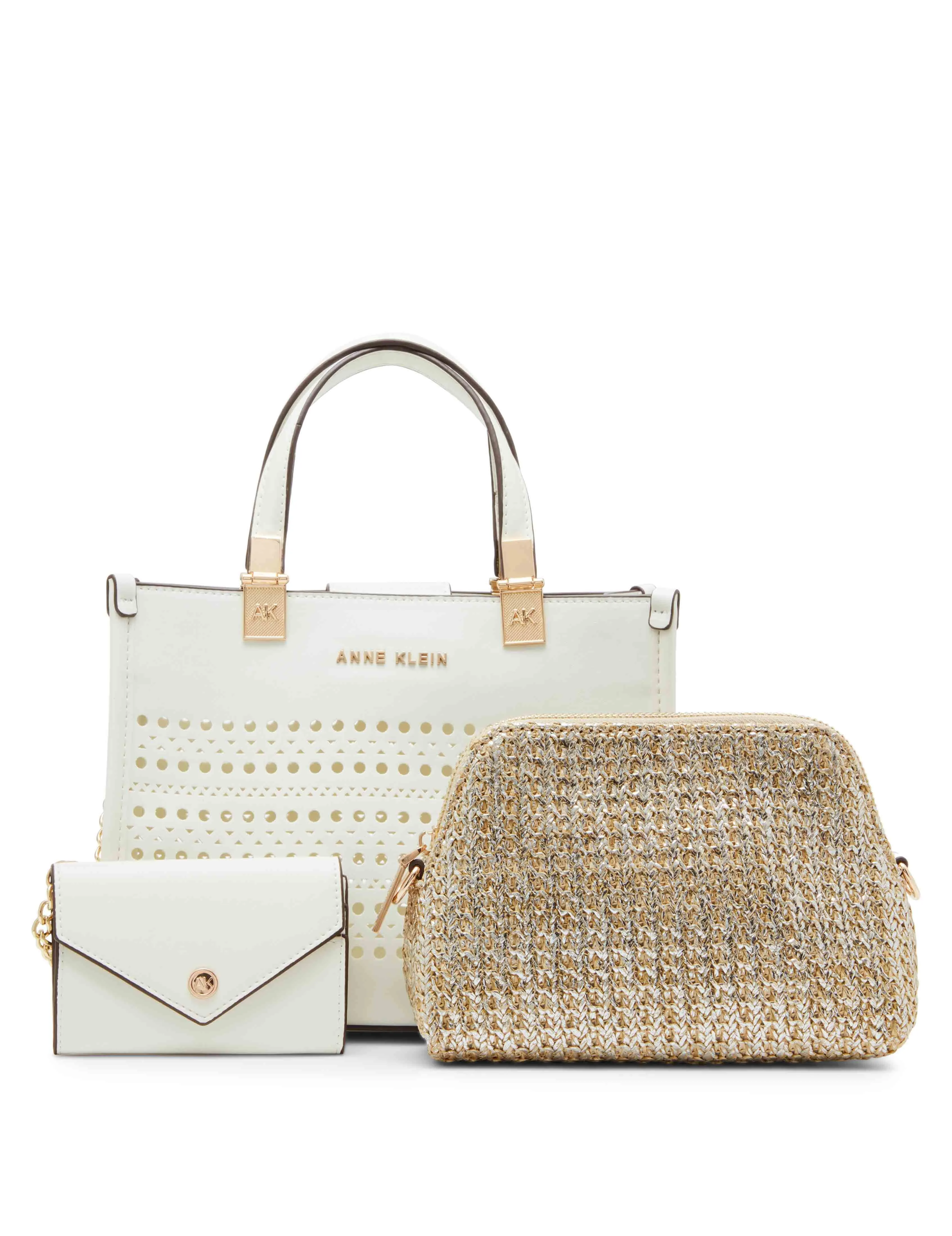 Perforated Mini Satchel With Convertible Straw Crossbody sold by Anne Klein product image thumbnail 2