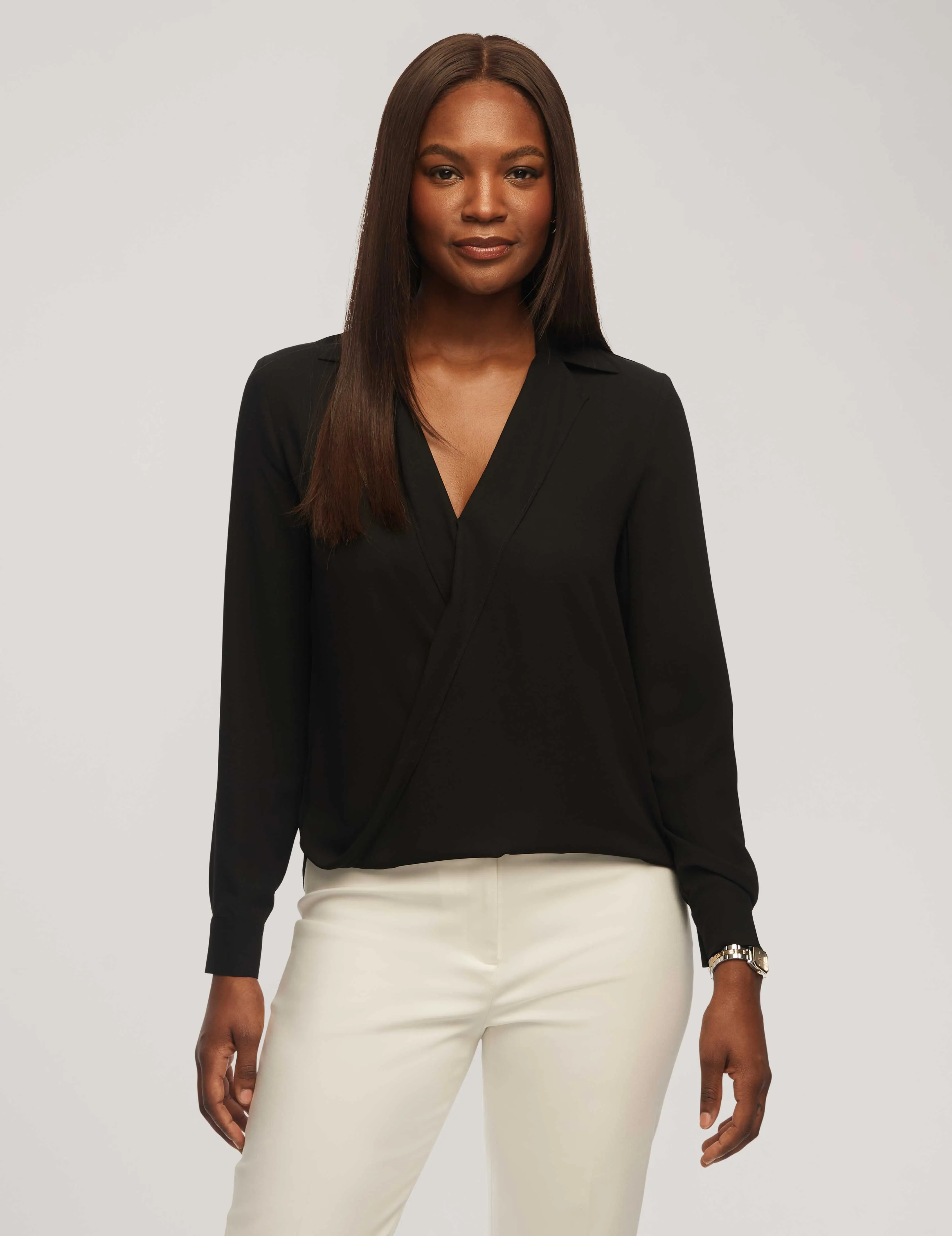 Long Sleeve Crossover Blouse With Collar- Sale sold by Anne Klein