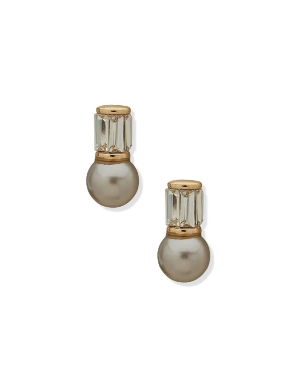 Baguette Stone With Pearl Drop Earrings sold by Anne Klein