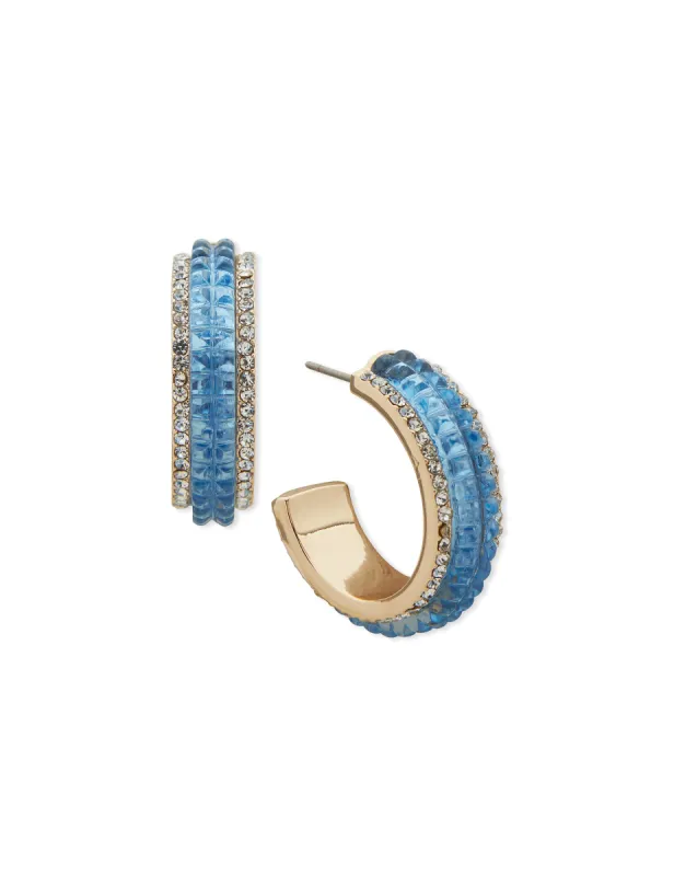 23MM C-Hoop Blue Crystal Earrings sold by Anne Klein