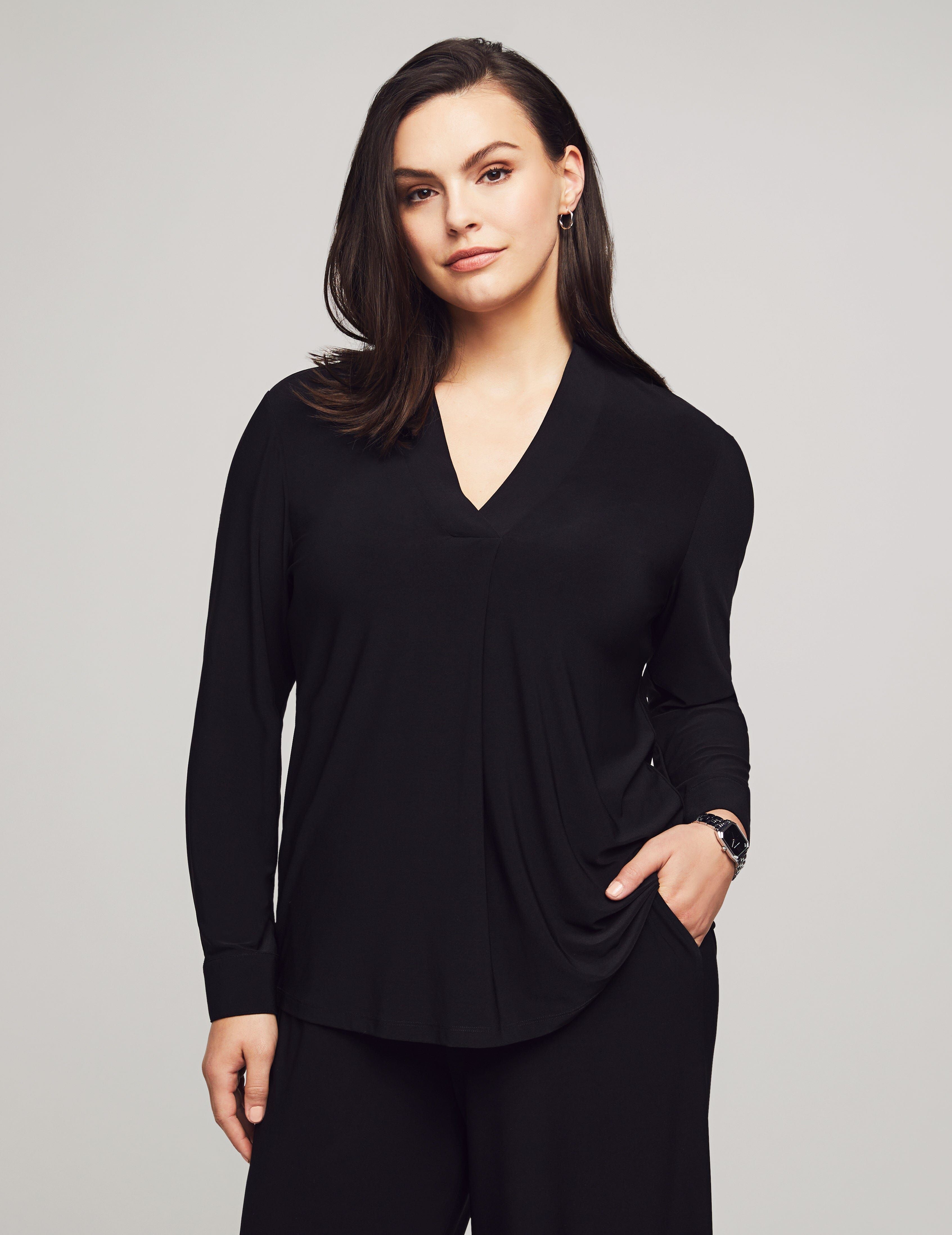 Long Sleeve Buttoned Cuff Top With V-Neck Collar sold by Anne Klein