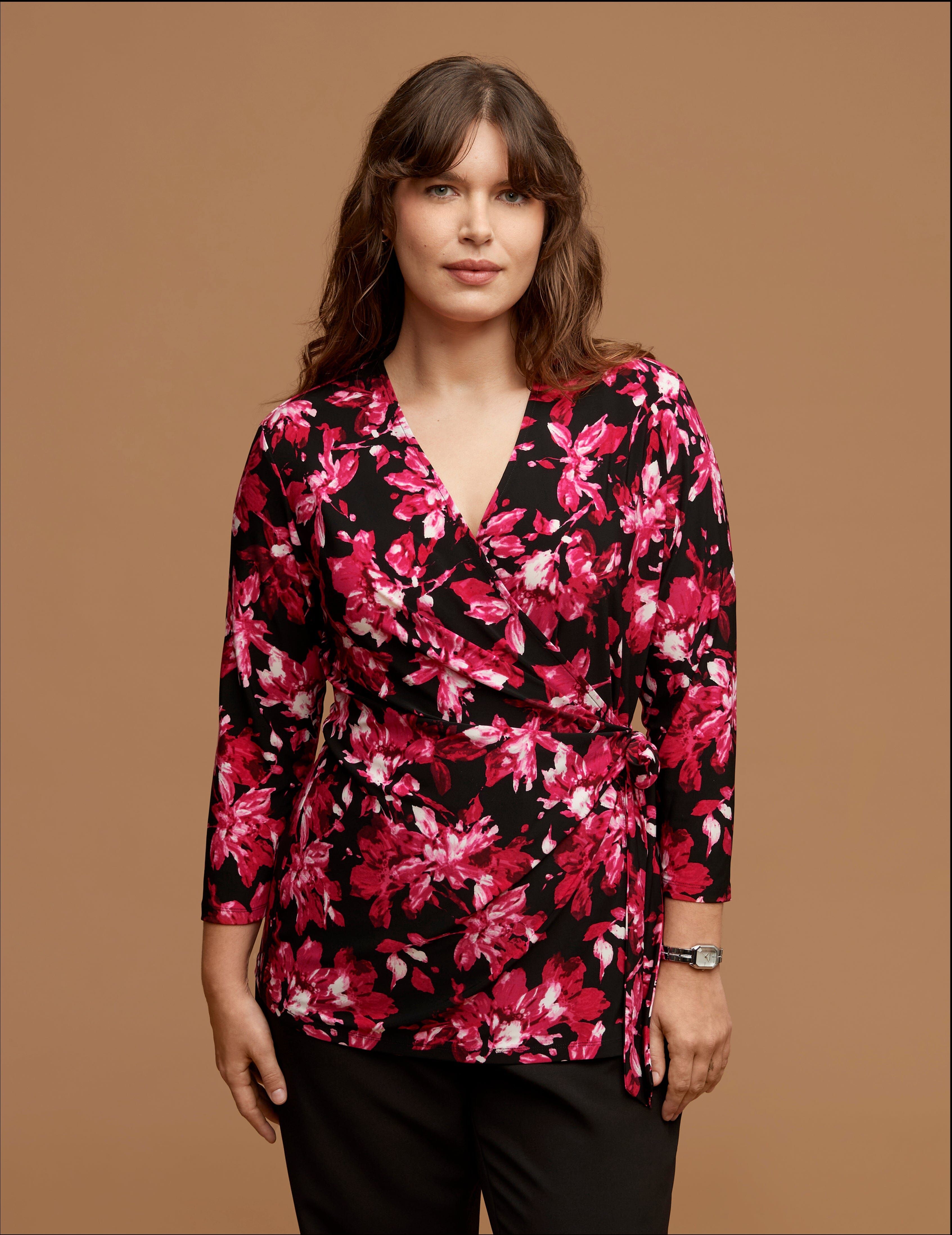 Plus Size Printed Wrap Top sold by Anne Klein