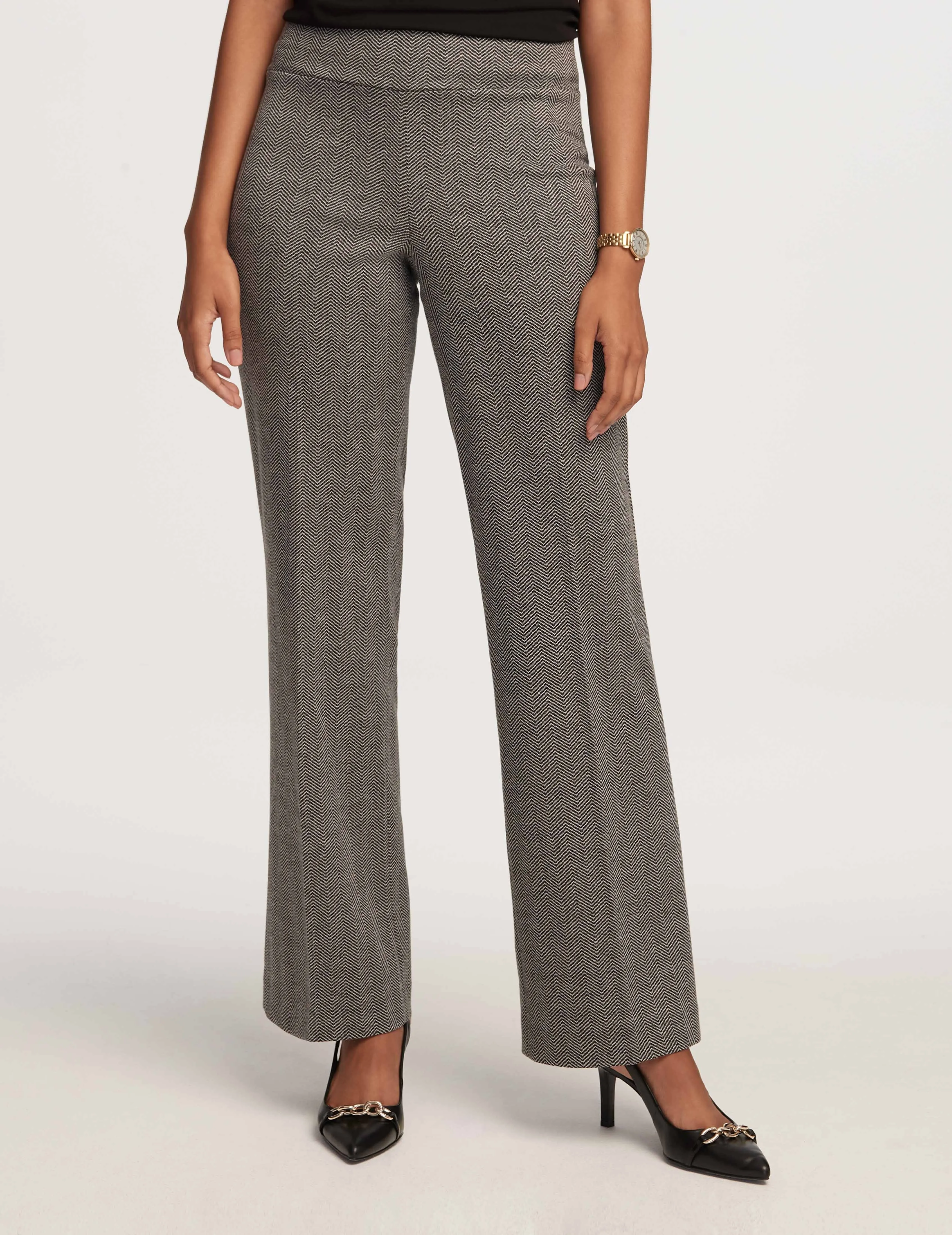 Petite Herringbone Pull On Wide Leg Pants- Sale sold by Anne Klein