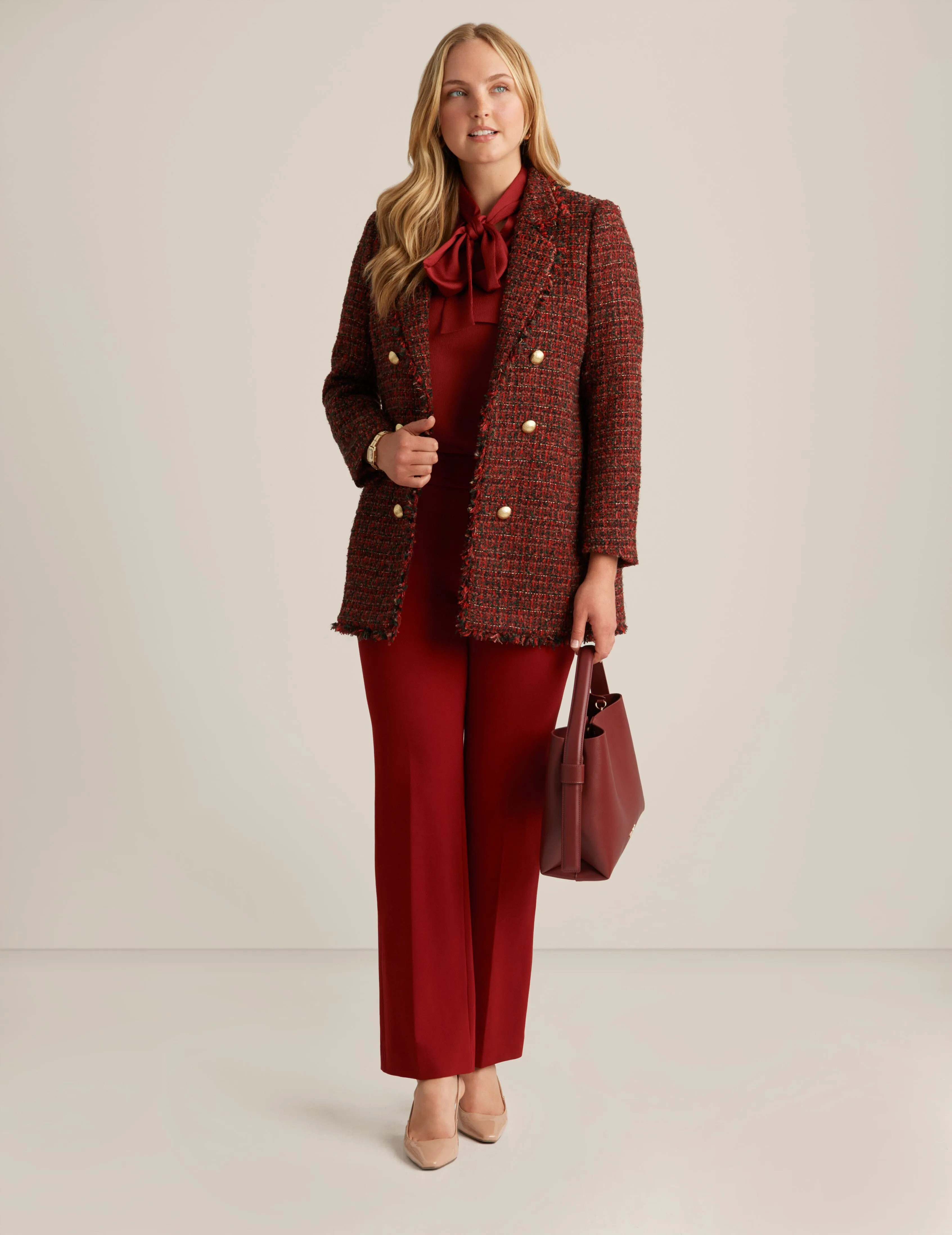 Tweed Long Faux Double Breasted Jacket sold by Anne Klein product image thumbnail 2