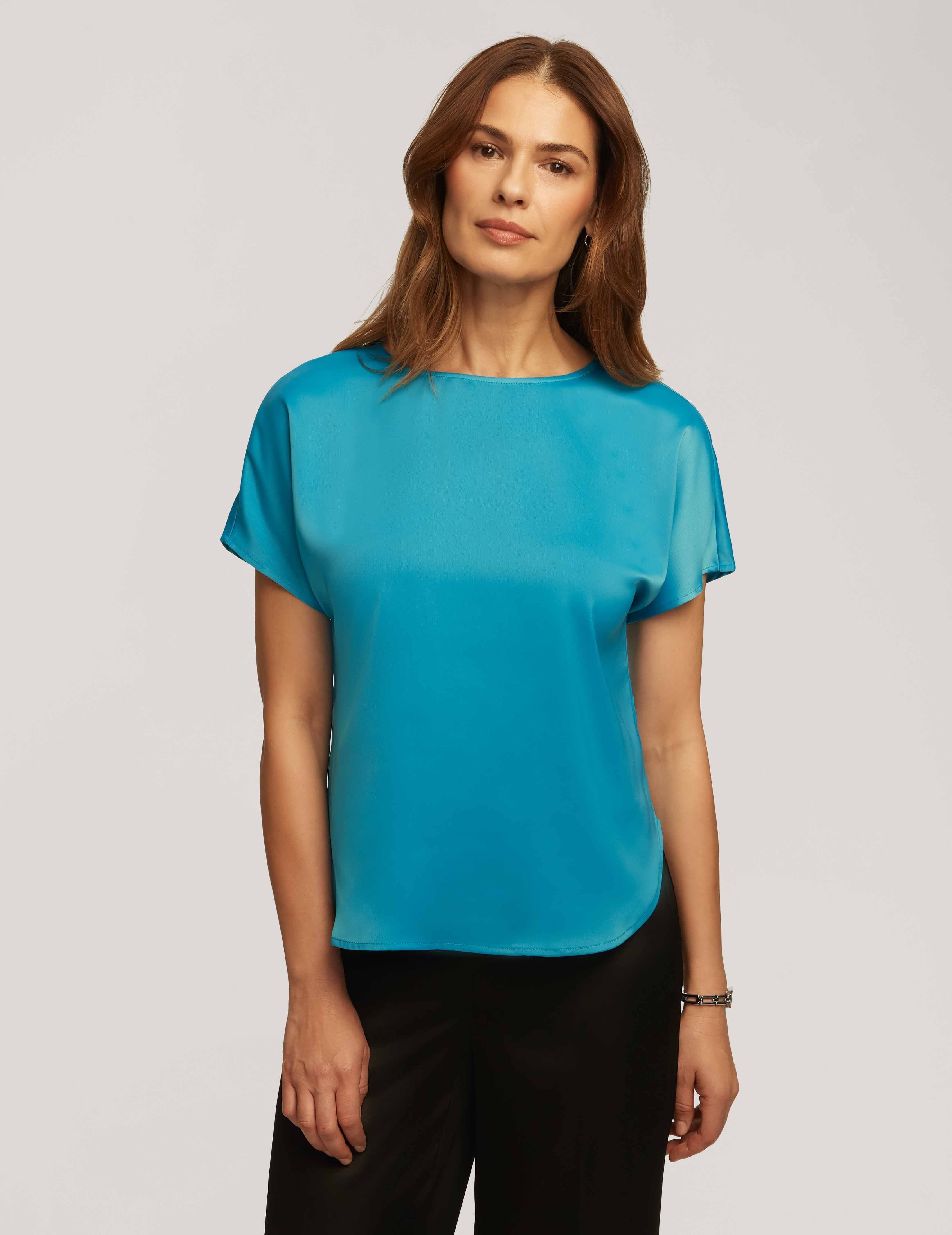 Montreal Satin Short Sleeve Blouse With Bateau Neck- Clearance sold by Anne Klein product image thumbnail 3