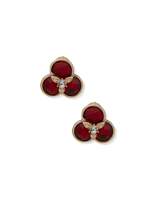 Flower Button Siam Clip on Earrings sold by Anne Klein