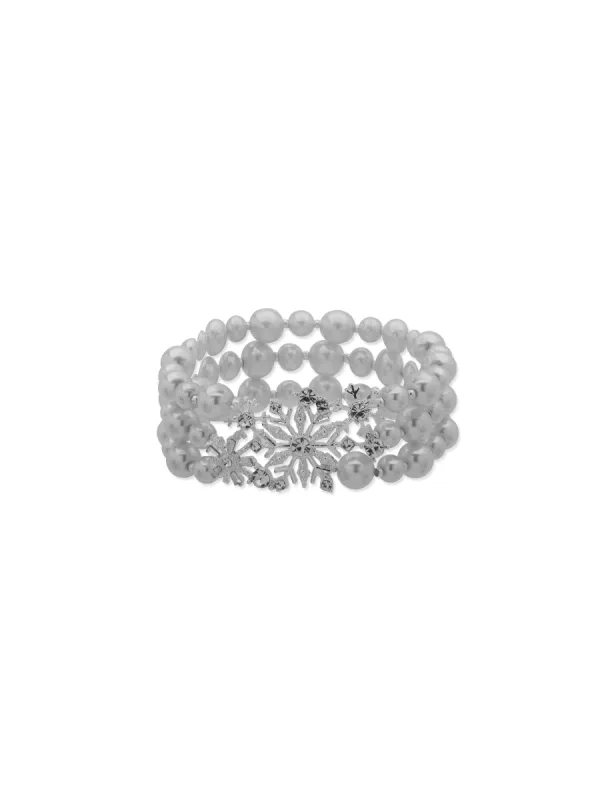 3 Row Snowflake Faux Pearl Stretch Bracelet sold by Anne Klein